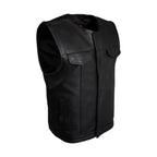 Mens Motorcycle Club Vest Dream Apparel Black Leather Heavy Duty Gun Pockets