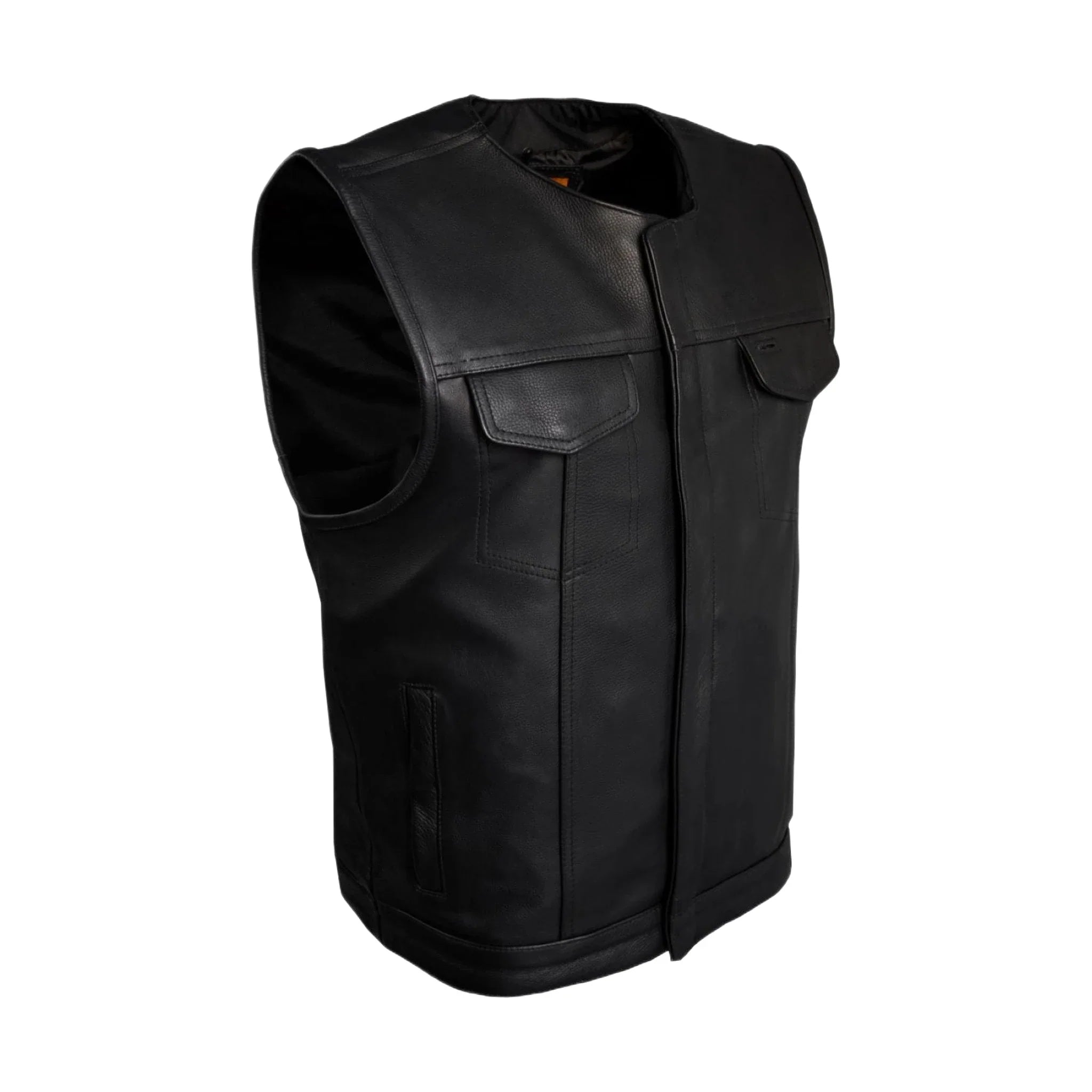 Mens Motorcycle Club Vest Dream Apparel Black Leather Heavy Duty Gun Pockets