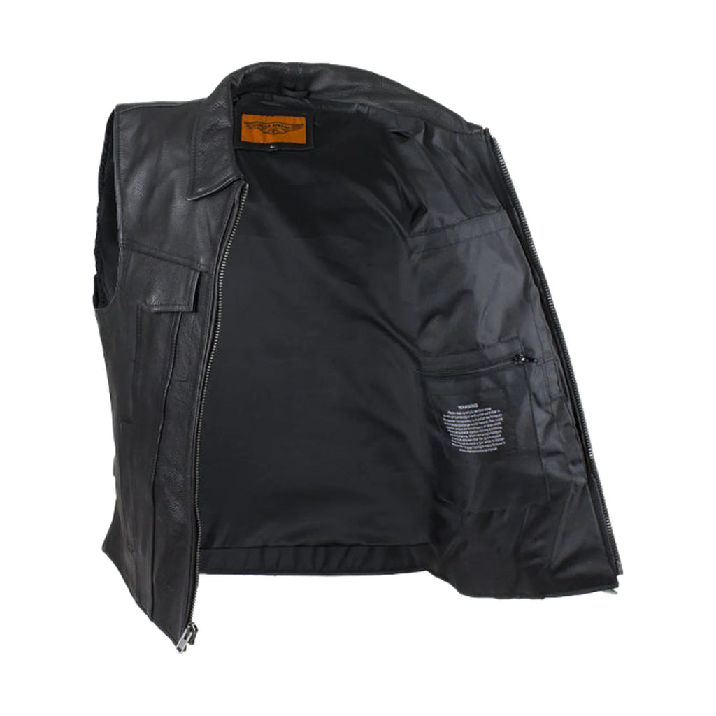 Dream Apparel Mens Motorcycle Club Leather Vest With Fold Collar & Hidden Snaps