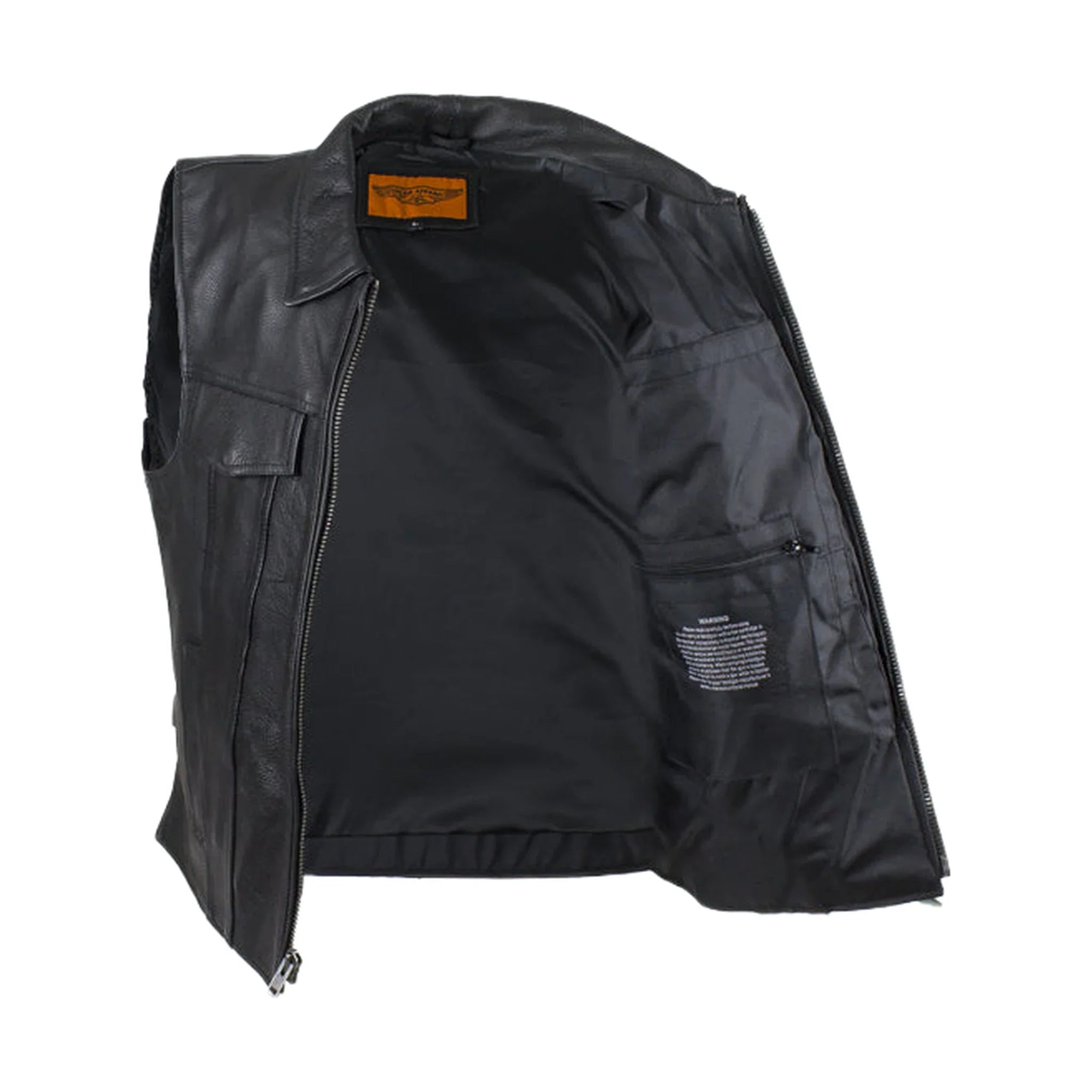 Dream Apparel Mens Motorcycle Club Leather Vest With Fold Collar & Hidden Snaps