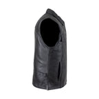 Dream Apparel Mens Motorcycle Club Leather Vest With Fold Collar & Hidden Snaps