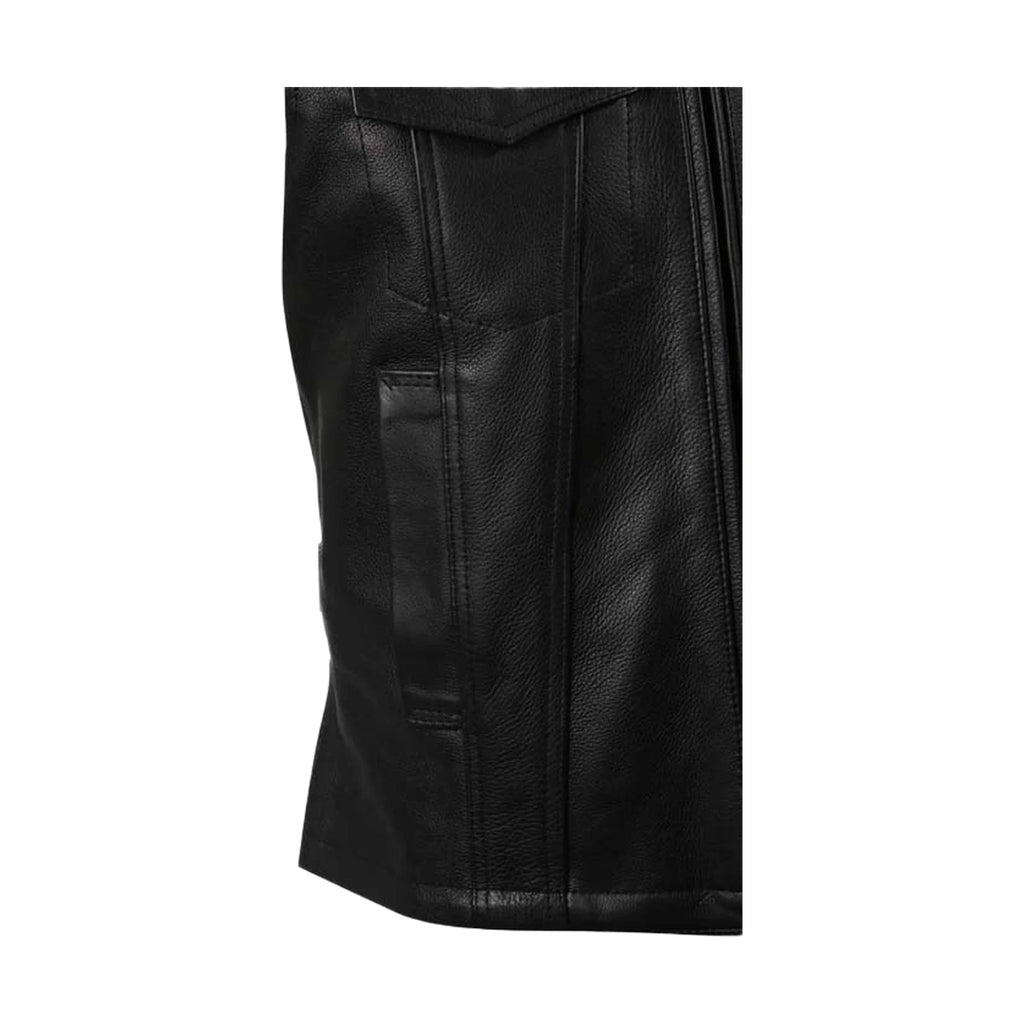Dream Apparel Mens Motorcycle Club Leather Vest With Fold Collar & Hidden Snaps