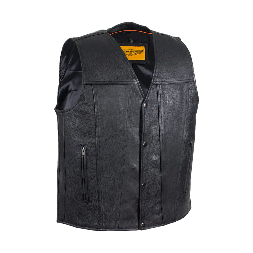 Mens Motorcycle Club Vest Dream Apparel Cowhide Leather With Gun Pockets Concealed