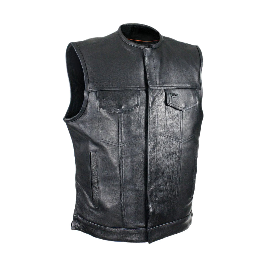 Split Cowhide Leather Vest Dream Apparel Men's Concealed Carry Black Motorcycle
