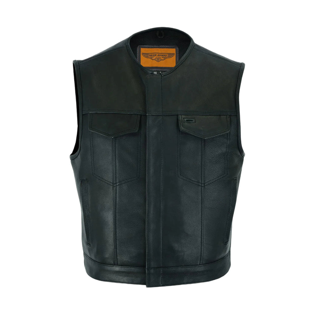Mens Club Vest Low Cut - Mens Leather Motorcycle Club Vest® Conceal Gun Pockets