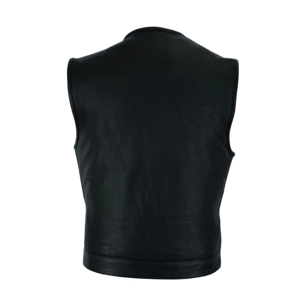 Mens Club Vest Low Cut - Mens Leather Motorcycle Club Vest® Conceal Gun Pockets