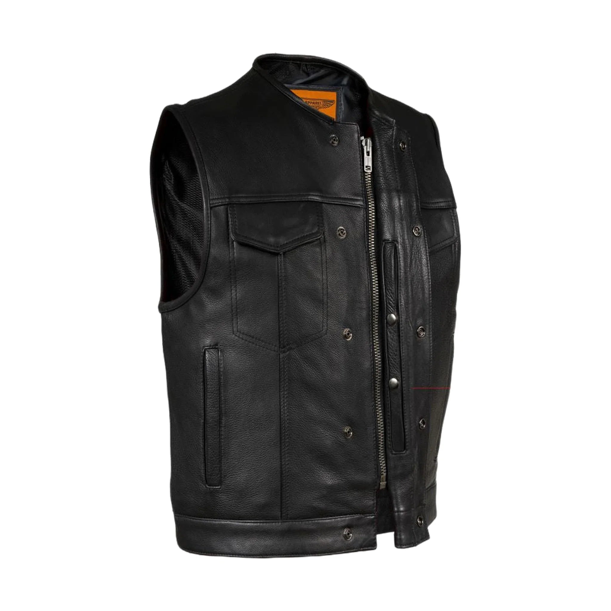 Mens Club Vest Low Cut - Mens Leather Motorcycle Club Vest® Conceal Gun Pockets