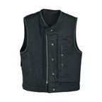 Mens Club Vest Low Cut - Mens Leather Motorcycle Club Vest® Conceal Gun Pockets