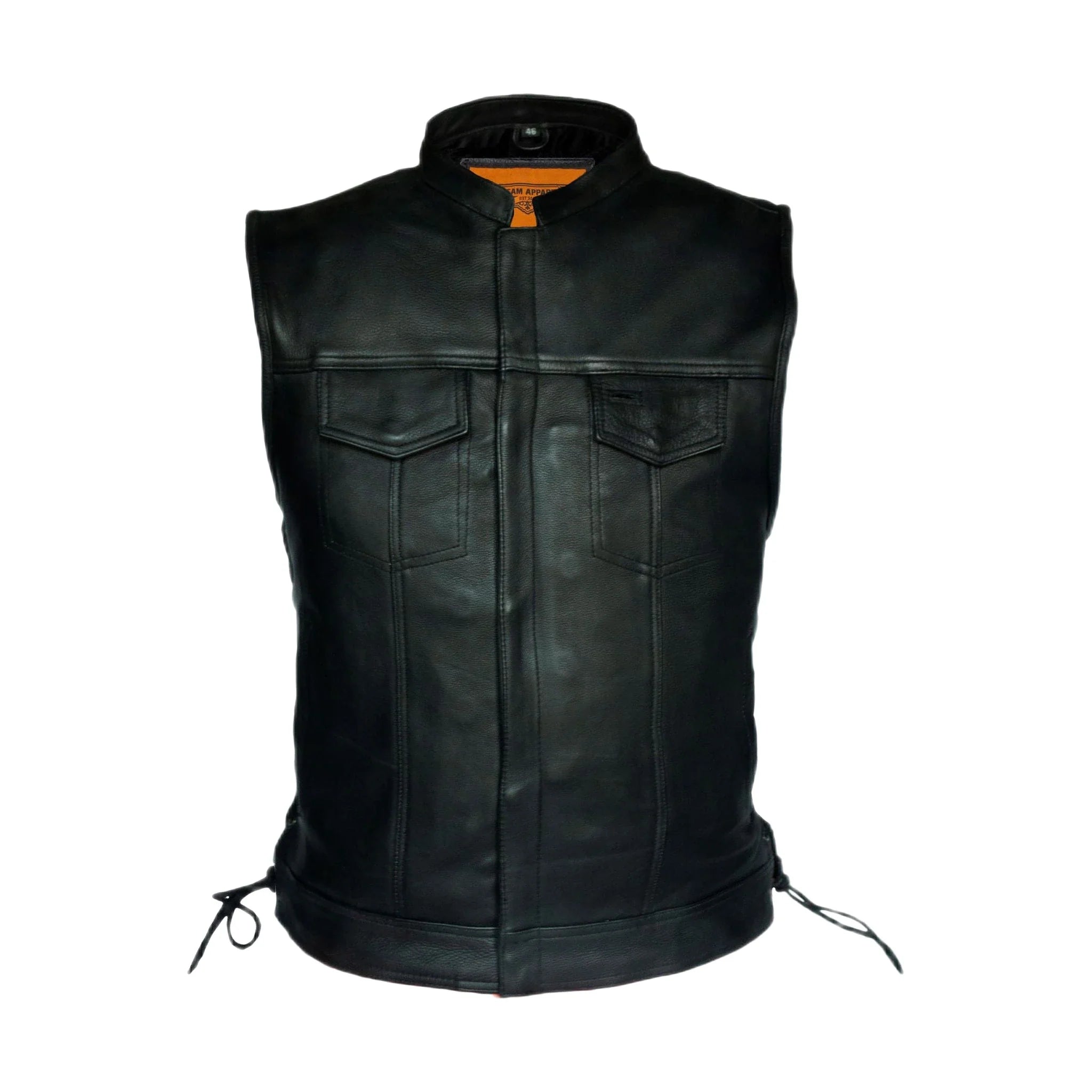 Dream Apparel® Mens Motorcycle CLUB VEST® Side Laces Naked Cowhide Leather, Concealed Gun Pockets