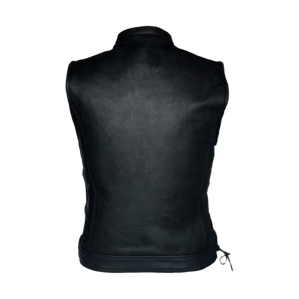 Dream Apparel® Mens Motorcycle CLUB VEST® Side Laces Naked Cowhide Leather, Concealed Gun Pockets
