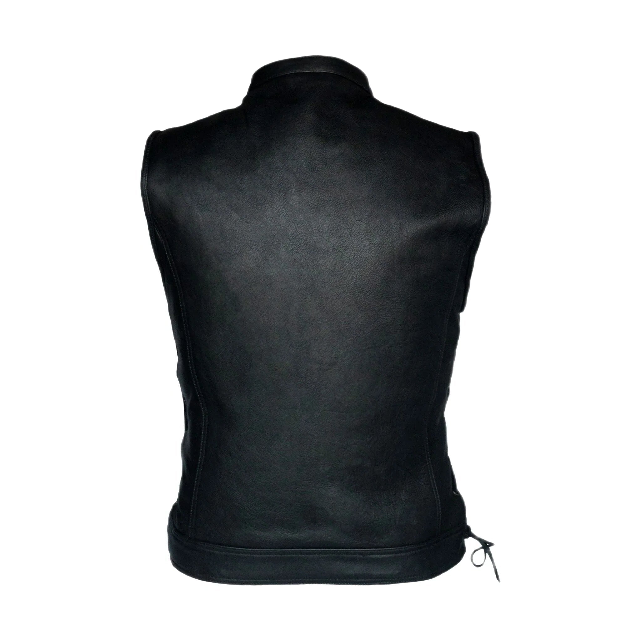 Dream Apparel® Mens Motorcycle CLUB VEST® Side Laces Naked Cowhide Leather, Concealed Gun Pockets