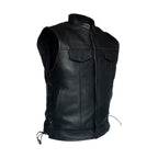 Mens Motorcycle Club Vest Dream Apparel Naked Cowhide Leather Side Laces Concealed Gun Pockets