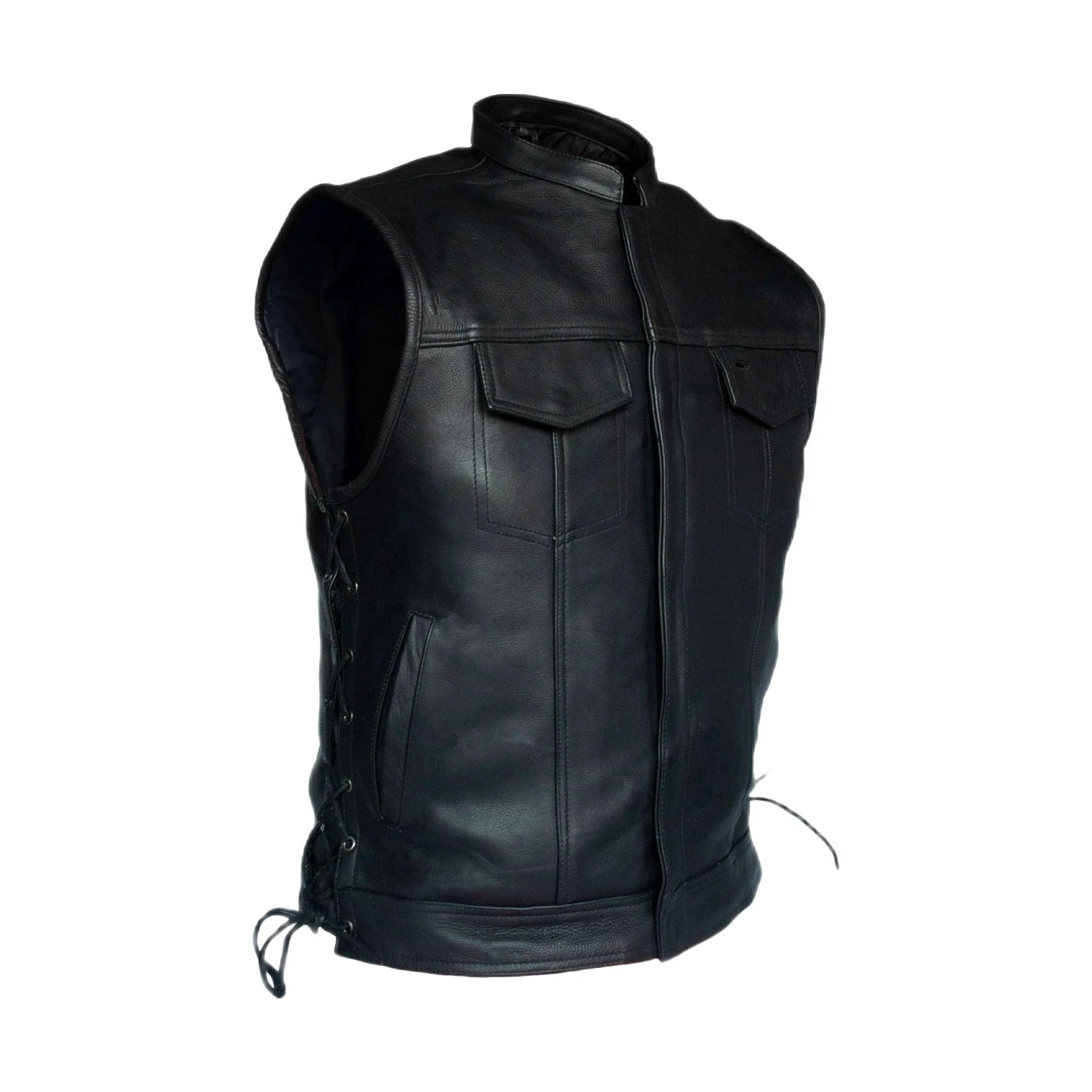 Mens Motorcycle Club Vest Dream Apparel Naked Cowhide Leather Side Laces Concealed Gun Pockets