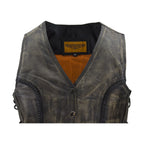 Dream Apparel Womens Longer Cut Distressed Brown Cowhide Leather Motorcycle Vest