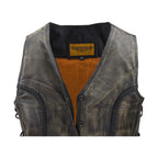 Dream Apparel Womens Longer Cut Distressed Brown Cowhide Leather Motorcycle Vest