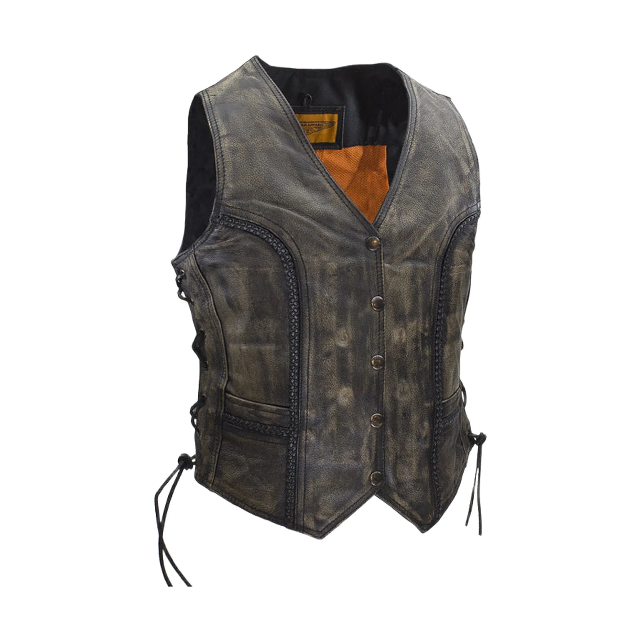 Dream Apparel Womens Distressed Brown Cowhide Leather Motorcycle Vest Longer Cut