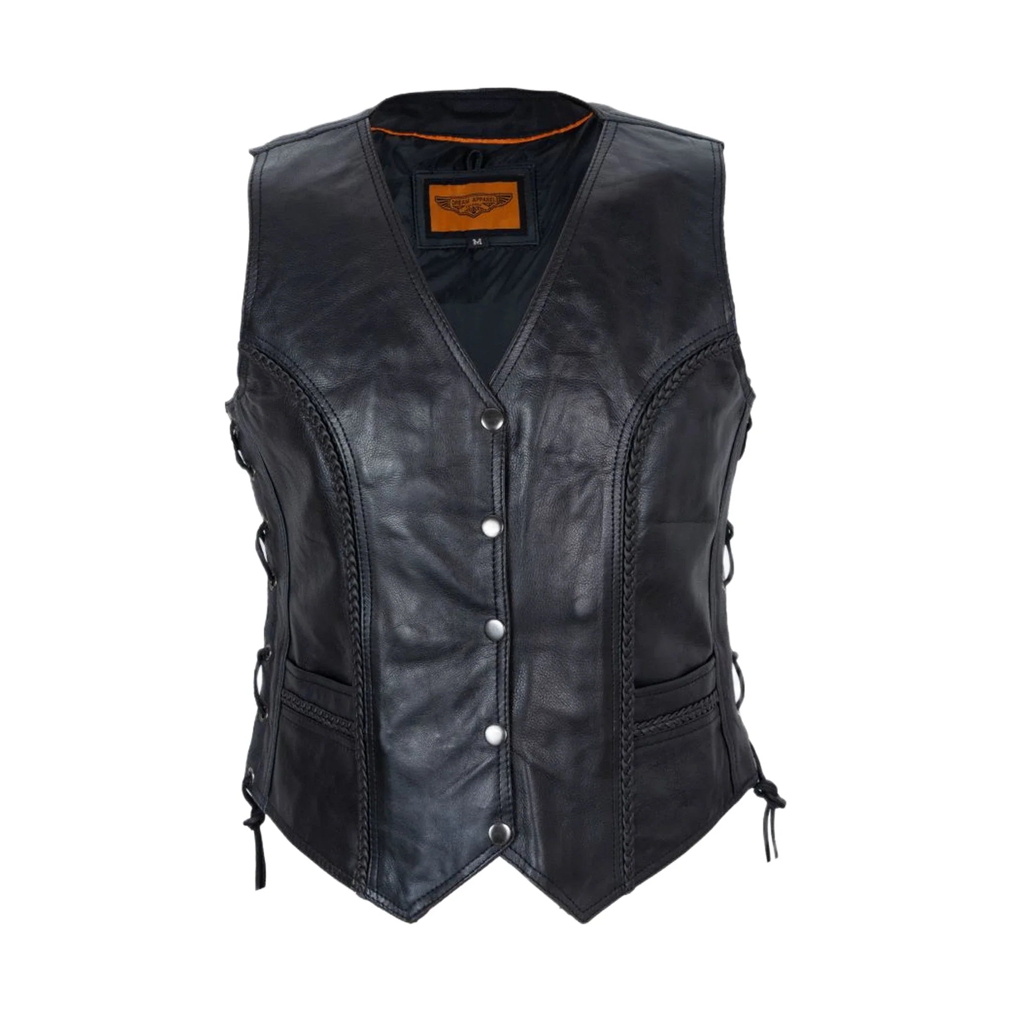 Womens Motorcycle Vest Genuine Soft Touch Leather With Braid Side Laces Concealed Gun Pockets