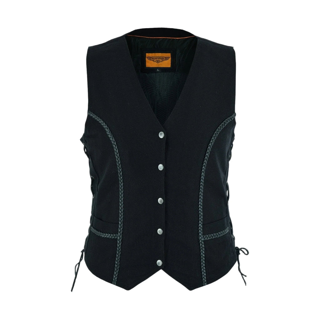Dream Apparel Women's Black Denim Vest Conceal Carry Pockets