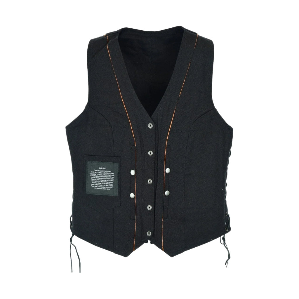 Dream Apparel Women's Black Denim Vest Conceal Carry Pockets