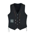 Dream Apparel Women's Black Denim Vest Conceal Carry Pockets