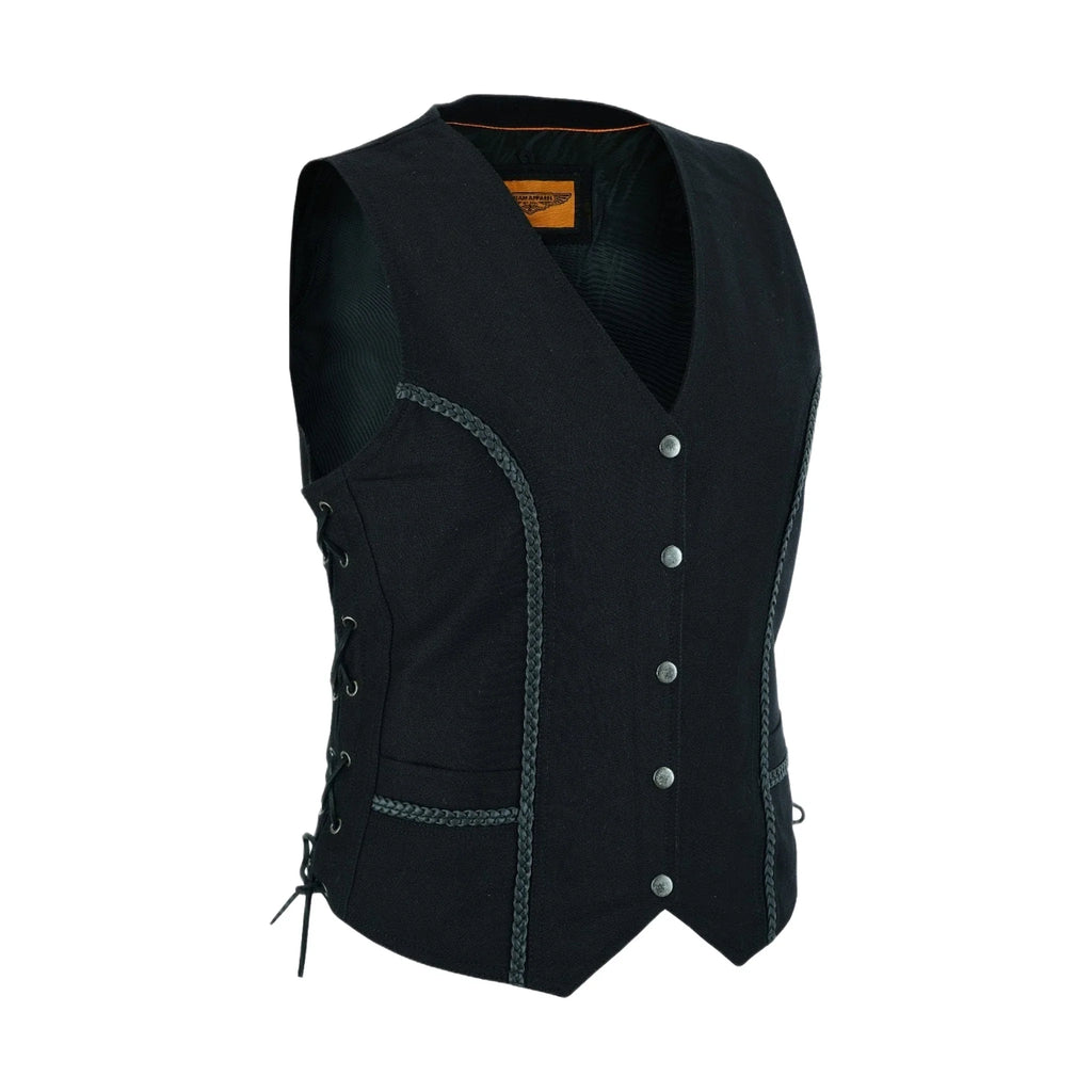 Dream Apparel Womens Black Denim Vest Concealed Carry Pockets Adjustable Fit
