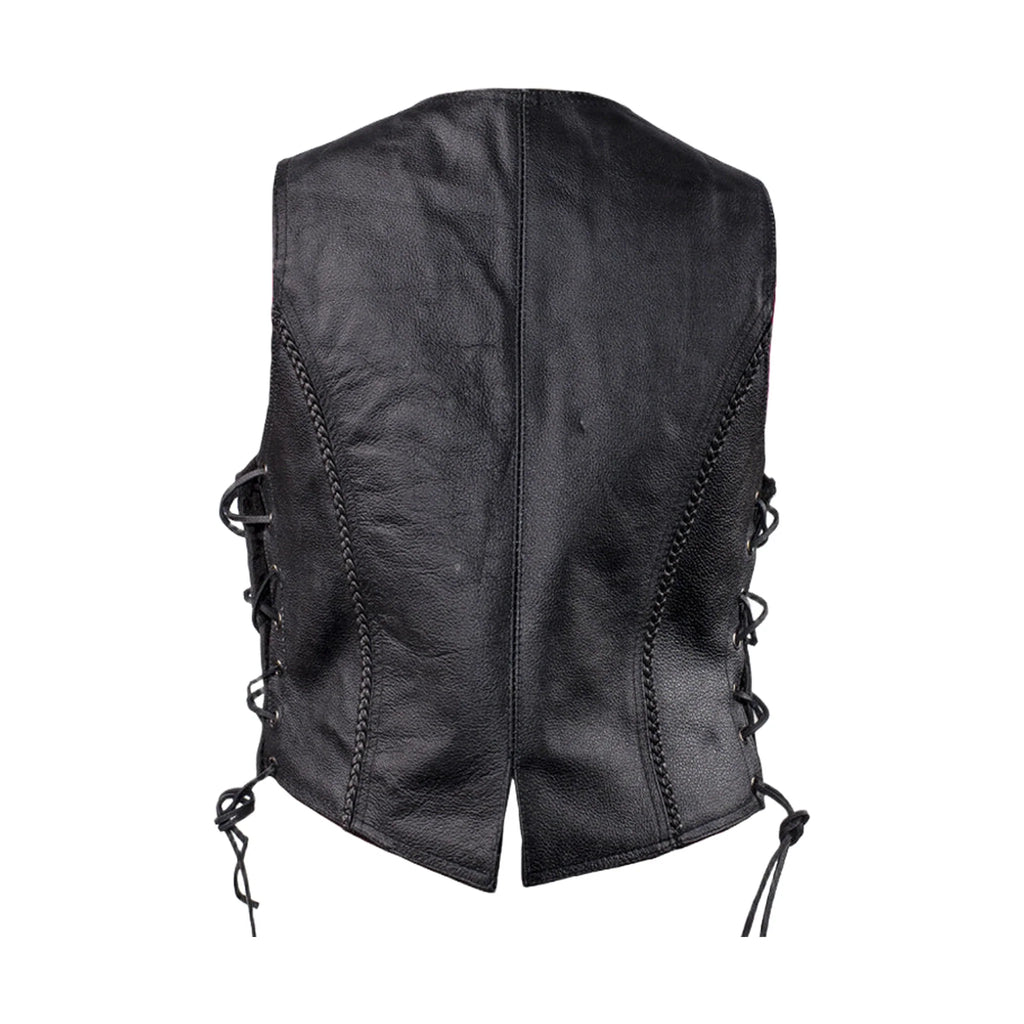 Ladies Cowhide Leather Club Vest Conceal Carry Pockets Side Laces