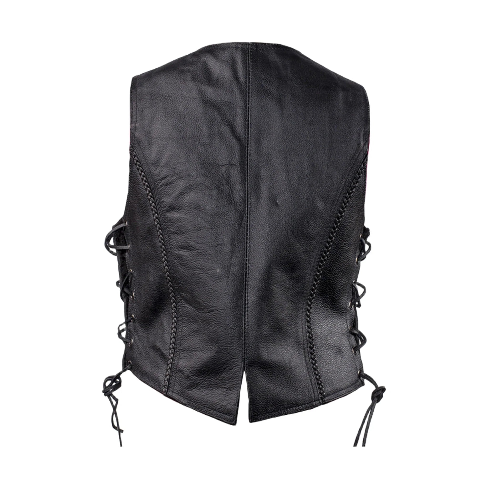 Ladies Cowhide Leather Club Vest Conceal Carry Pockets Side Laces