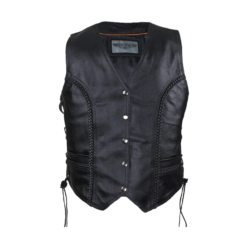 Ladies Cowhide Leather Club Vest Conceal Carry Pockets Side Laces