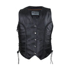 Ladies Cowhide Leather Club Vest Conceal Carry Pockets Side Laces