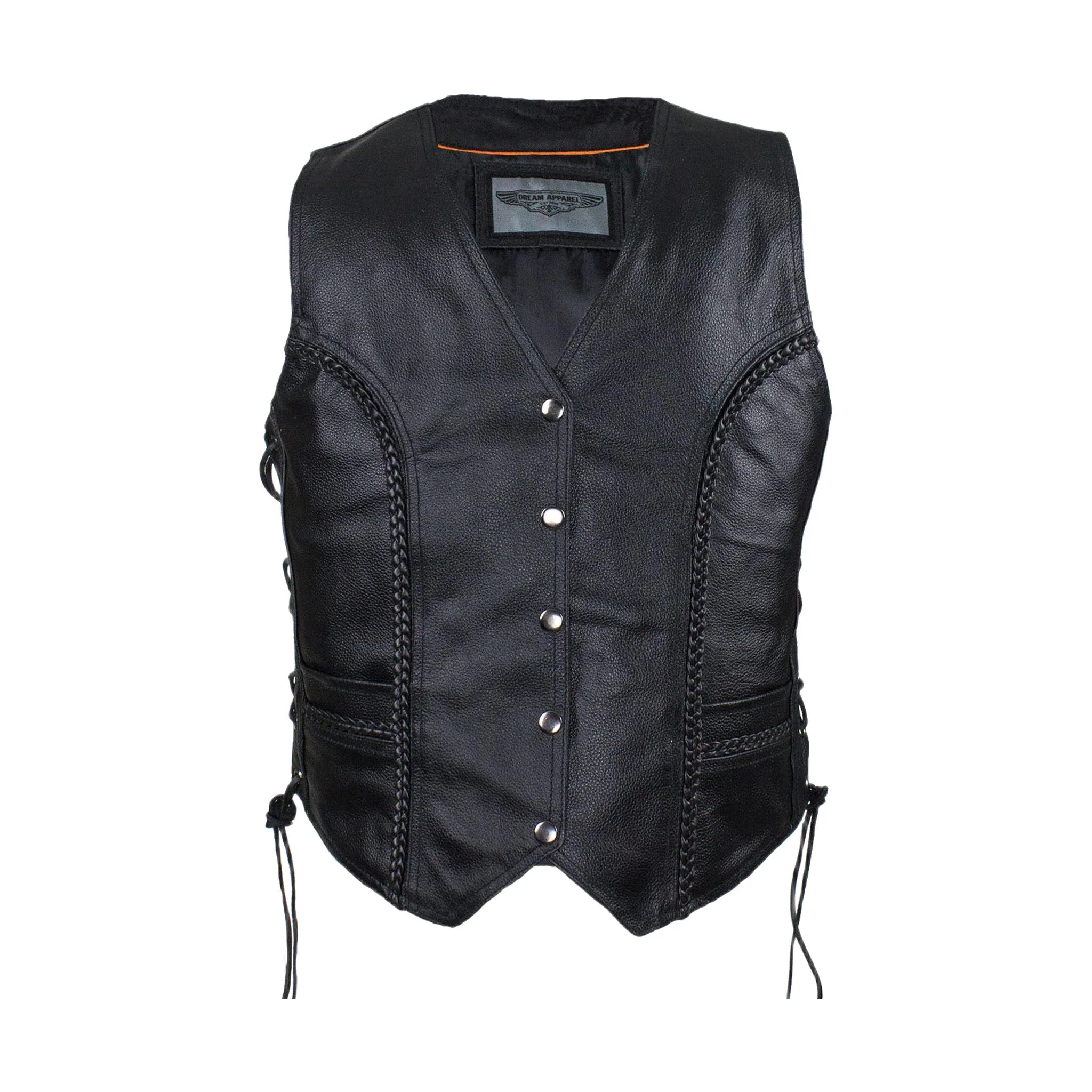 Ladies Cowhide Leather Club Vest Conceal Carry Pockets Side Laces