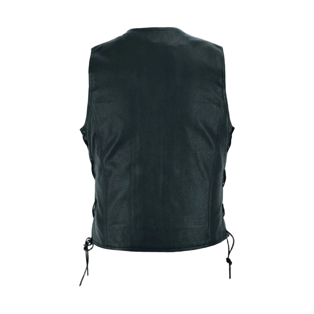 Dream Apparel Women Cowhide Leather Motorcycle 7 Pockets Vest Concealed Carry Pockets Side Laces