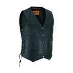 Women Cowhide Leather Motorcycle Vest Dream Apparel 7 Pockets Concealed Carry Side Laces