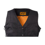 Womens Black Denim Motorcycle Vest With Side Laces