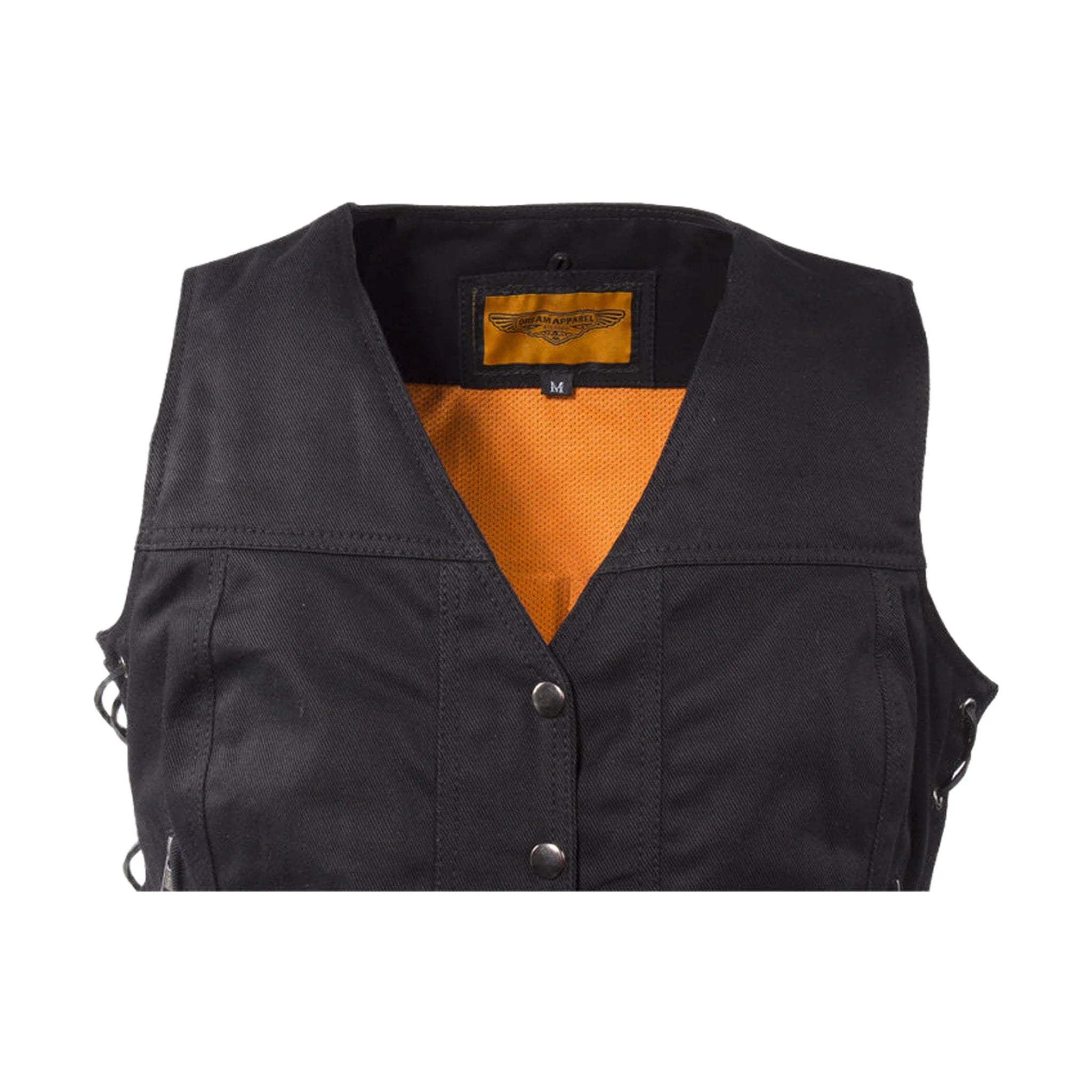 Womens Black Denim Motorcycle Vest With Side Laces