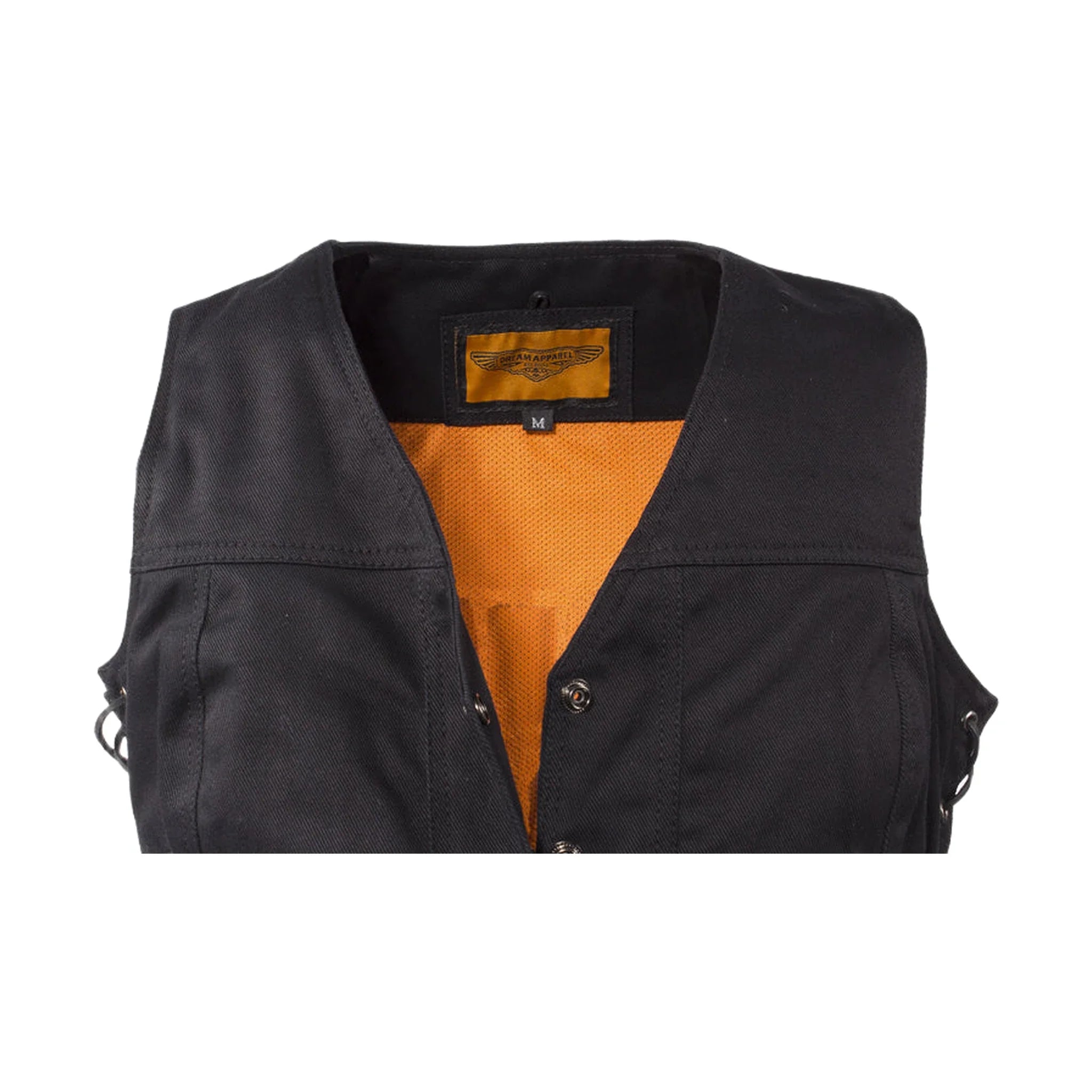 Womens Black Denim Motorcycle Vest With Side Laces
