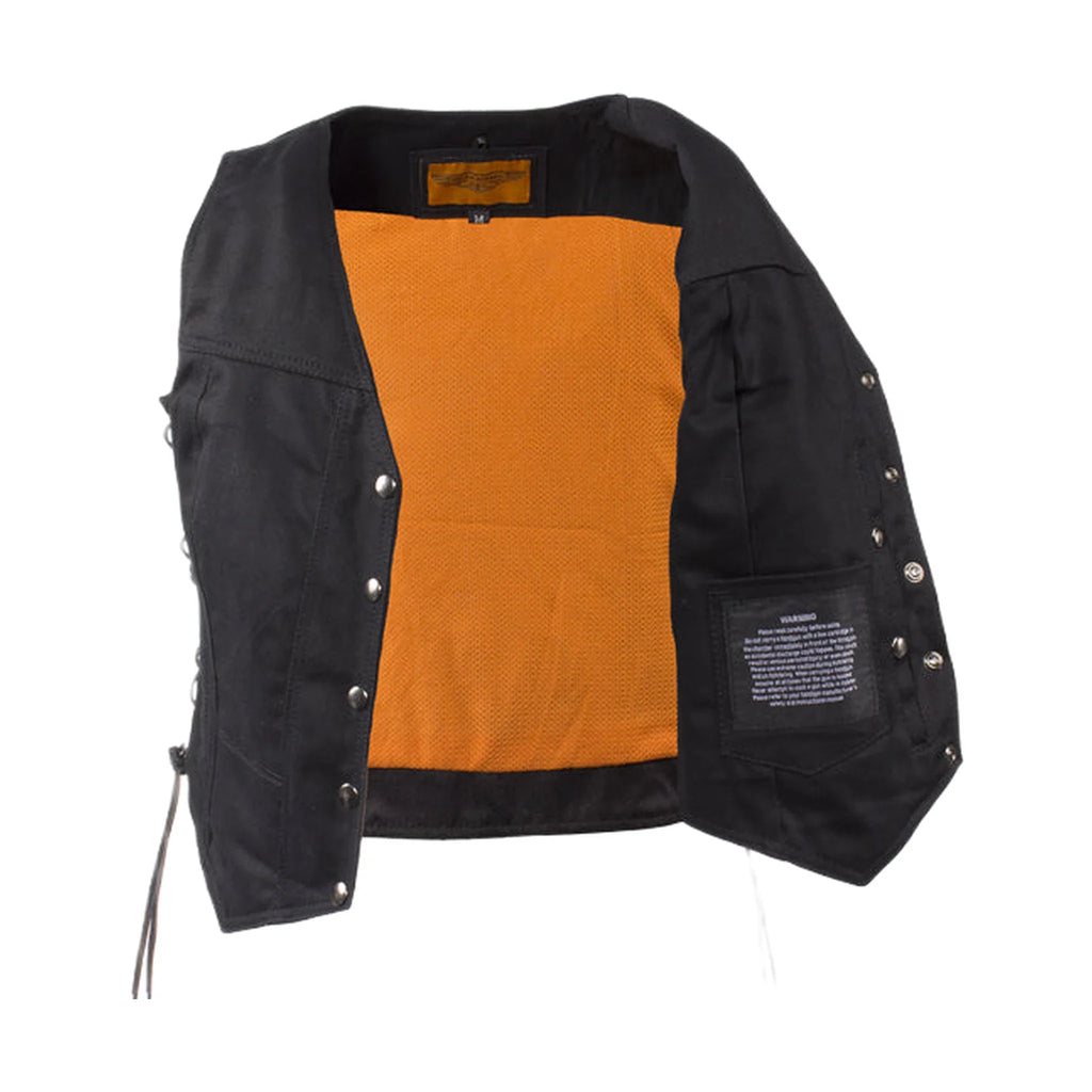 Womens Black Denim Motorcycle Vest With Side Laces
