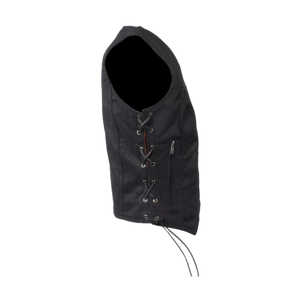 Womens Black Denim Motorcycle Vest With Side Laces