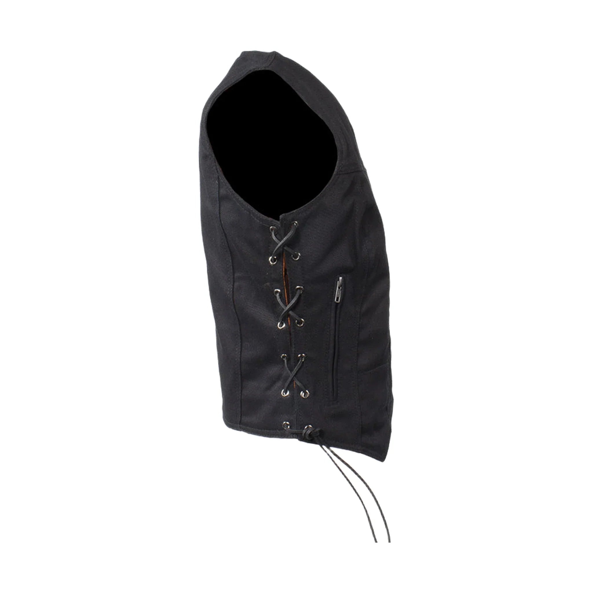 Womens Black Denim Motorcycle Vest With Side Laces