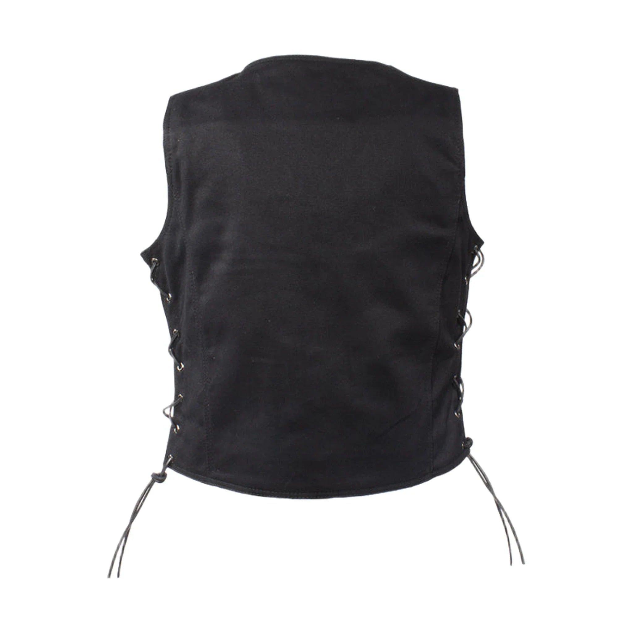 Womens Black Denim Motorcycle Vest With Side Laces
