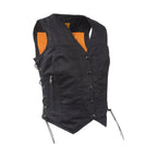 Womens Black Denim Motorcycle Vest With Side Laces