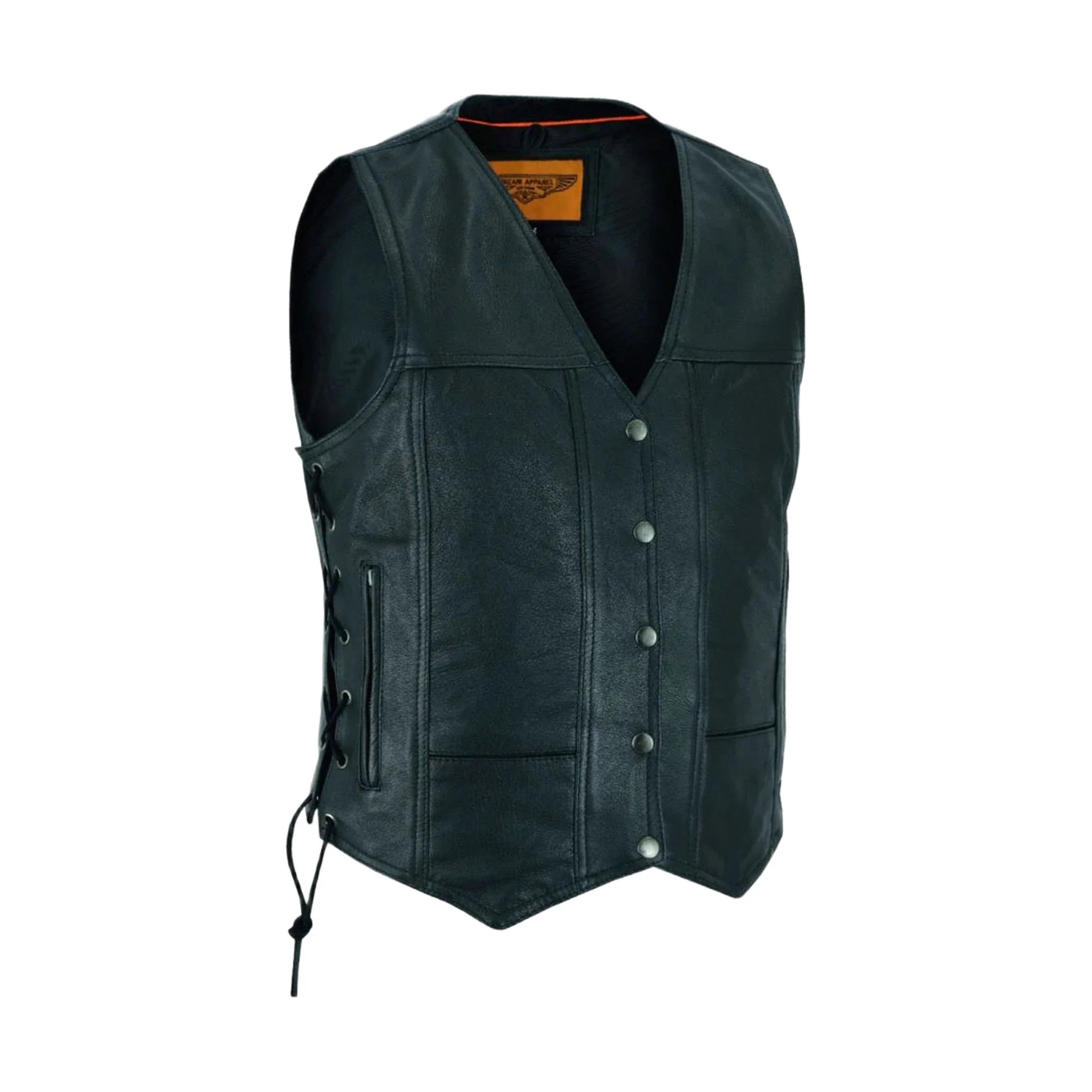 Womens Motorcycle Vest Genuine Leather 7 Pockets Adjustable Side Laces