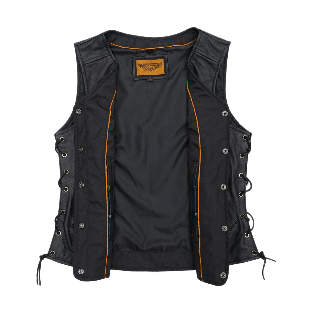 Womens Leather Vest With Gun Pockets & Side Laces