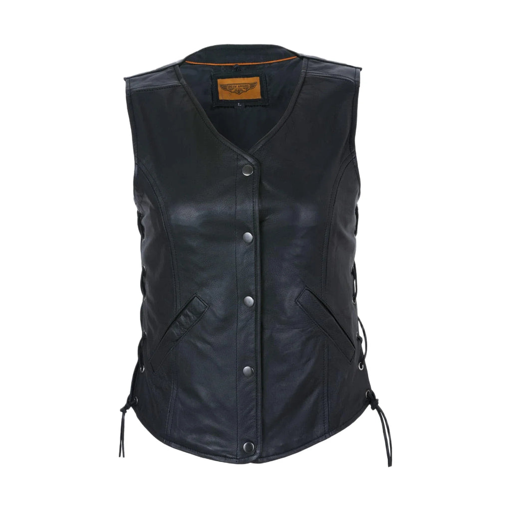 Womens Leather Vest With Concealed Carry & Side Laces