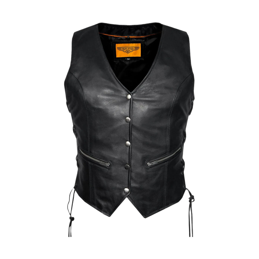 Leather naked Cowhide Vest for Ladies W/ Laces
