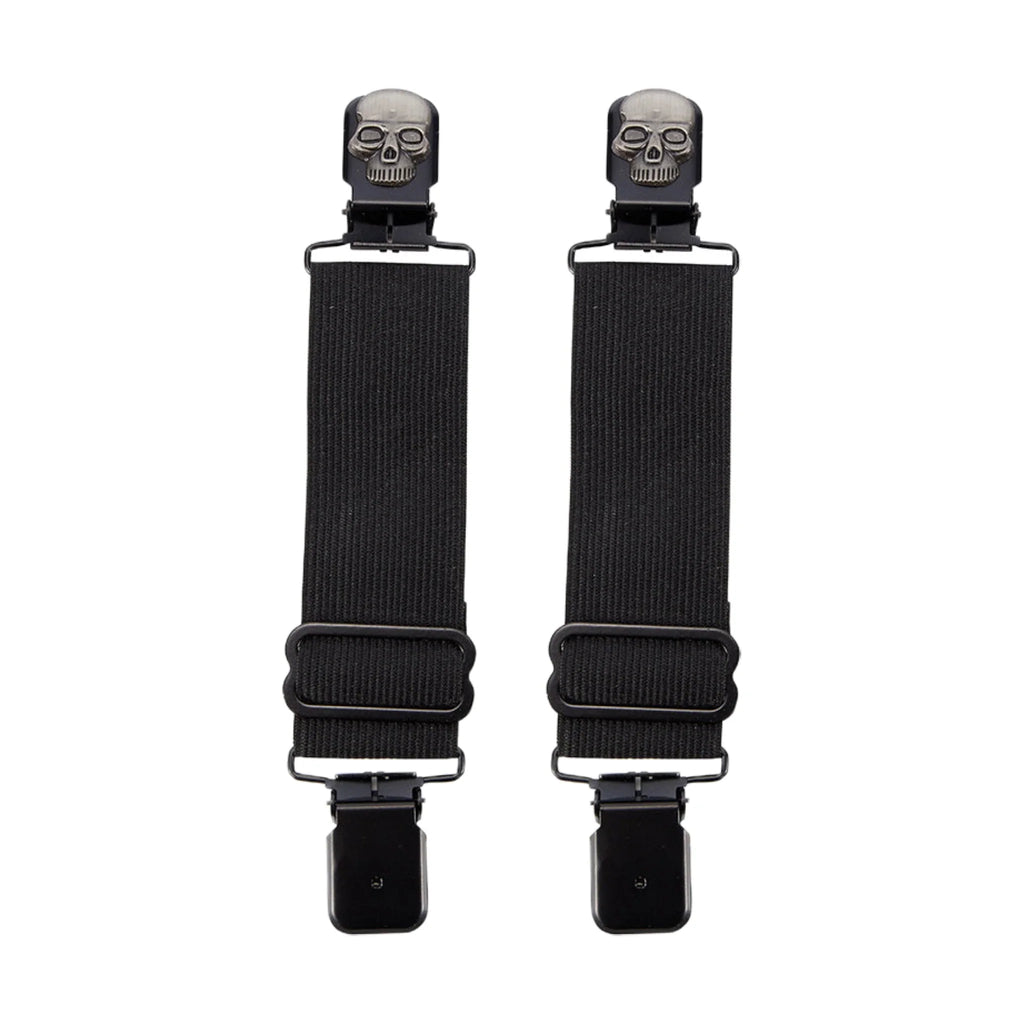 Chrome Skull Alligator Boot Clips Black Steel Elastic Bands Durable Biker Gear