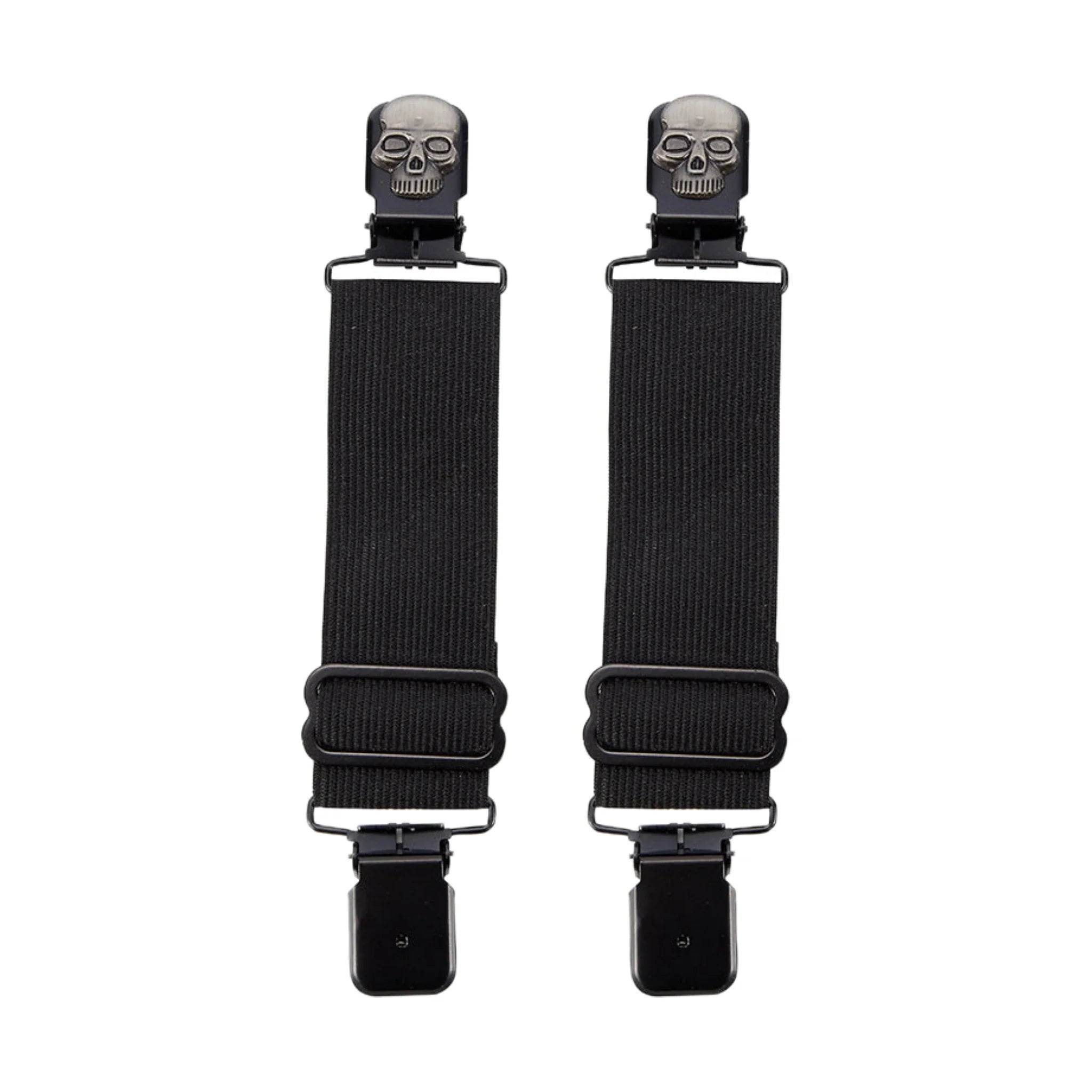 Chrome Skull Alligator Boot Clips Black Steel Elastic Bands Durable Biker Gear