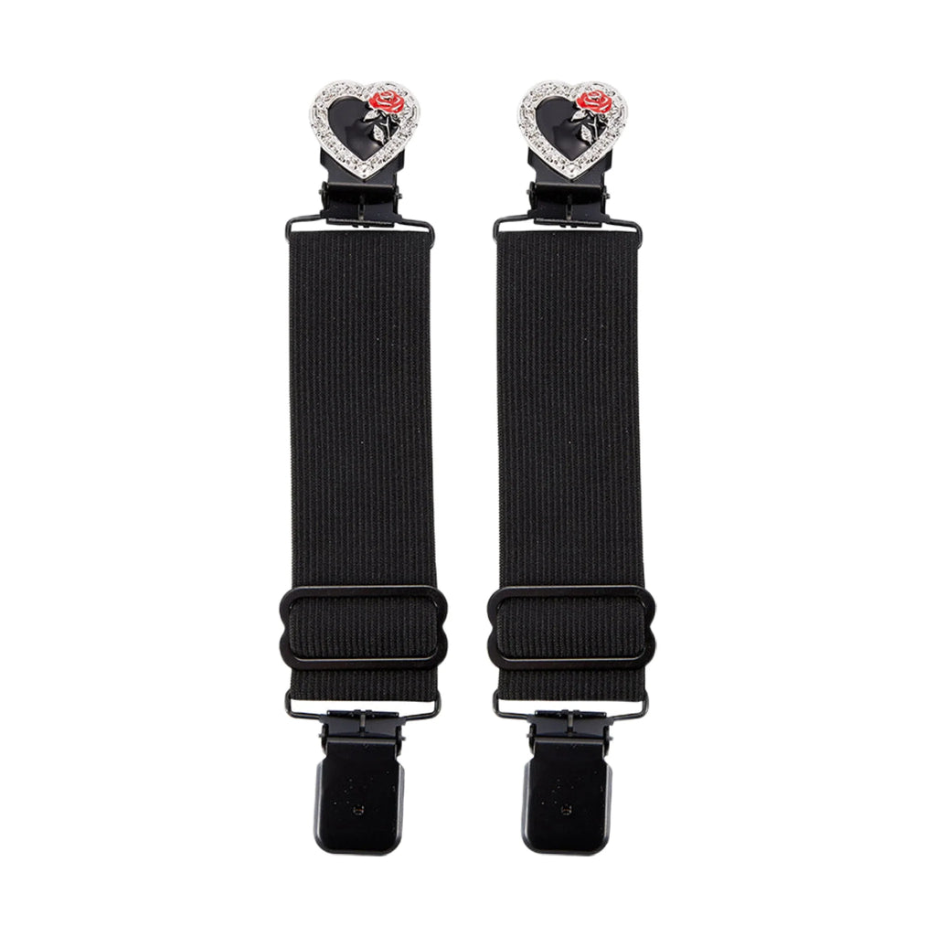 Boot Clips Dream Apparel Black Chrome Heart Red Rose Alligator Clips Elastic