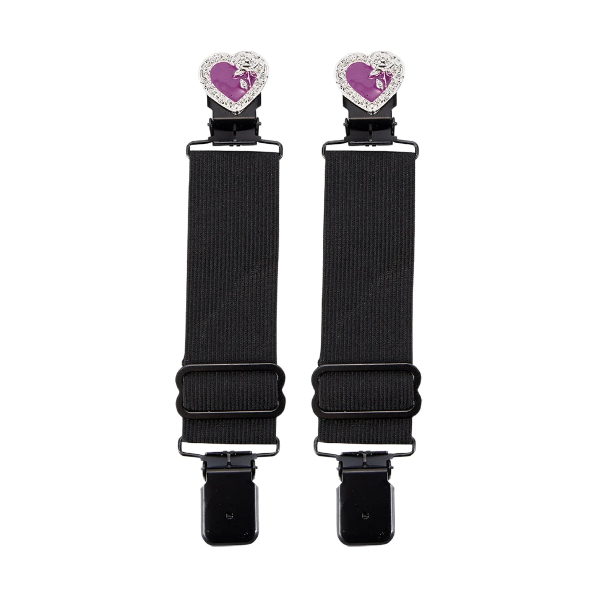 Alligator Boot Clips Purple Chrome Heart Rose Design Durable Elastic Bands