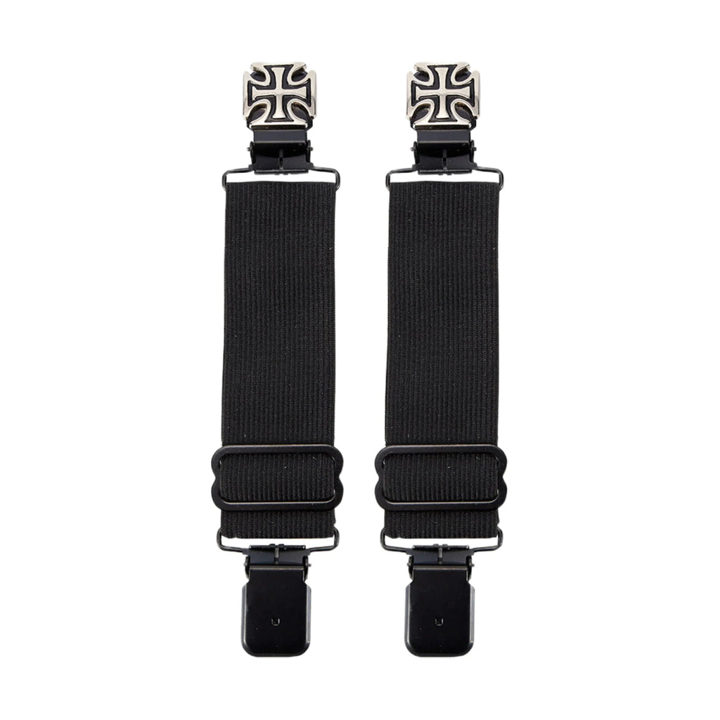 Iron Cross Alligator Boot Clips Black Steel Durable Elastic Bands for Bikers