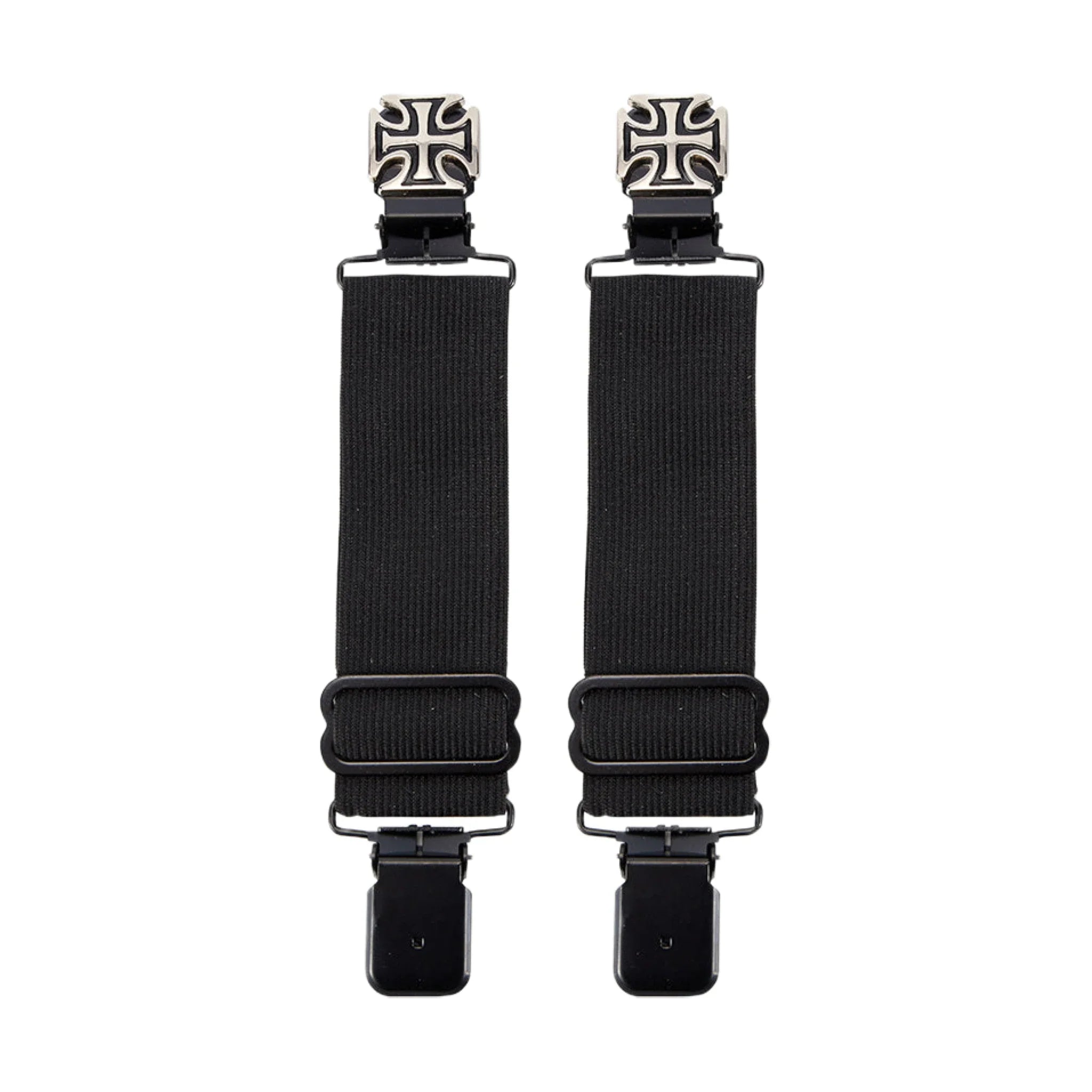 Iron Cross Alligator Boot Clips Black Steel Durable Elastic Bands for Bikers